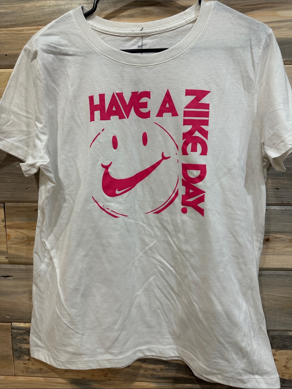 Nike White Short Sleeve Tee with Pink 'Have A Nike Day' Graphic